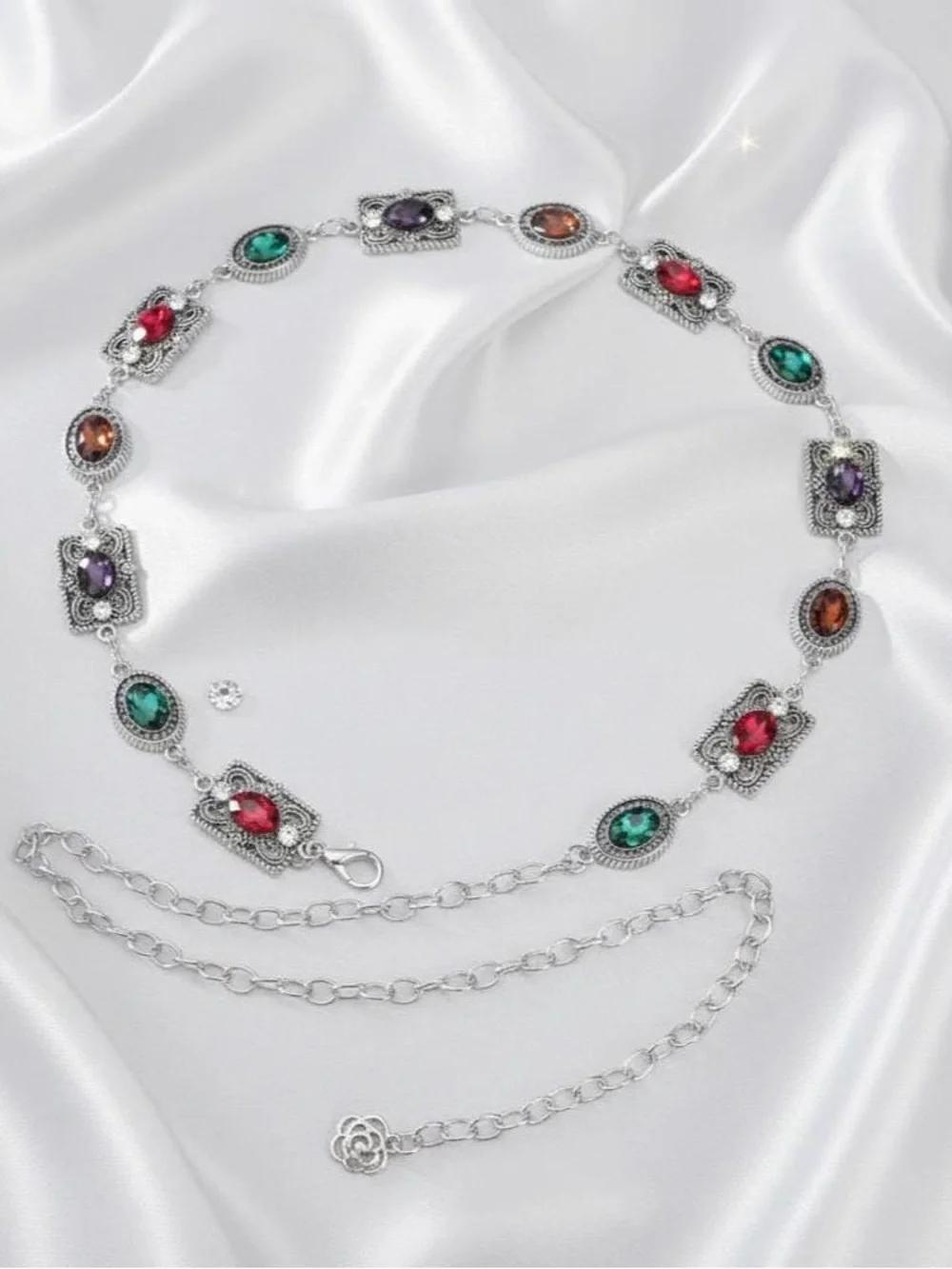 Silver Multigemstone Chain Waist Belt - Women's Decorative Belt